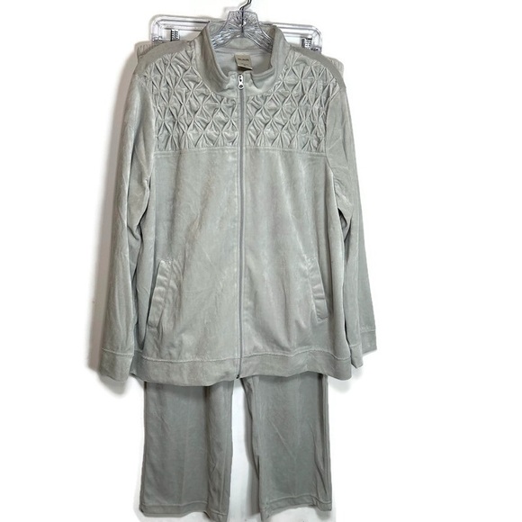 Blair Other - BLAIR Velour Tracksuit XL Gray Silver Quilted Smocked Zip Grandpa Retro Cottage‎
